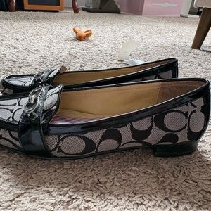 Coach Black Signature Canvas Loafers with Patent Trim